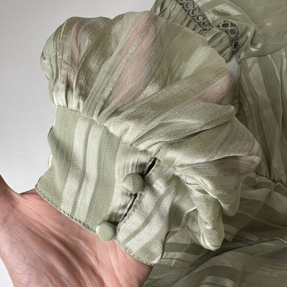 ASOS Design Mini Ruffle Dress US Sz 6 Sage Green Boho Fairycore Romantic Flaw - Picture 4 of 16